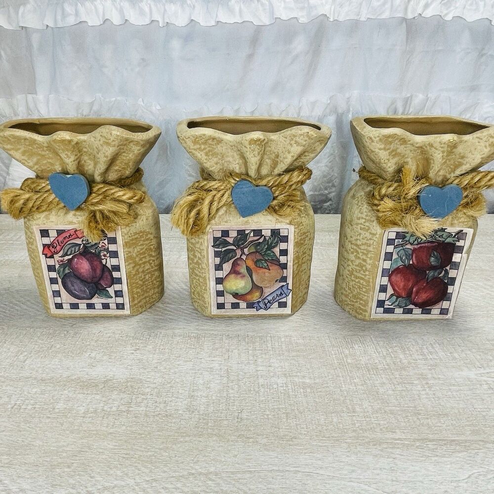 Vintage Ceramic Wall Hanging Planters Farmhouse Country Fruit Harvest Decor